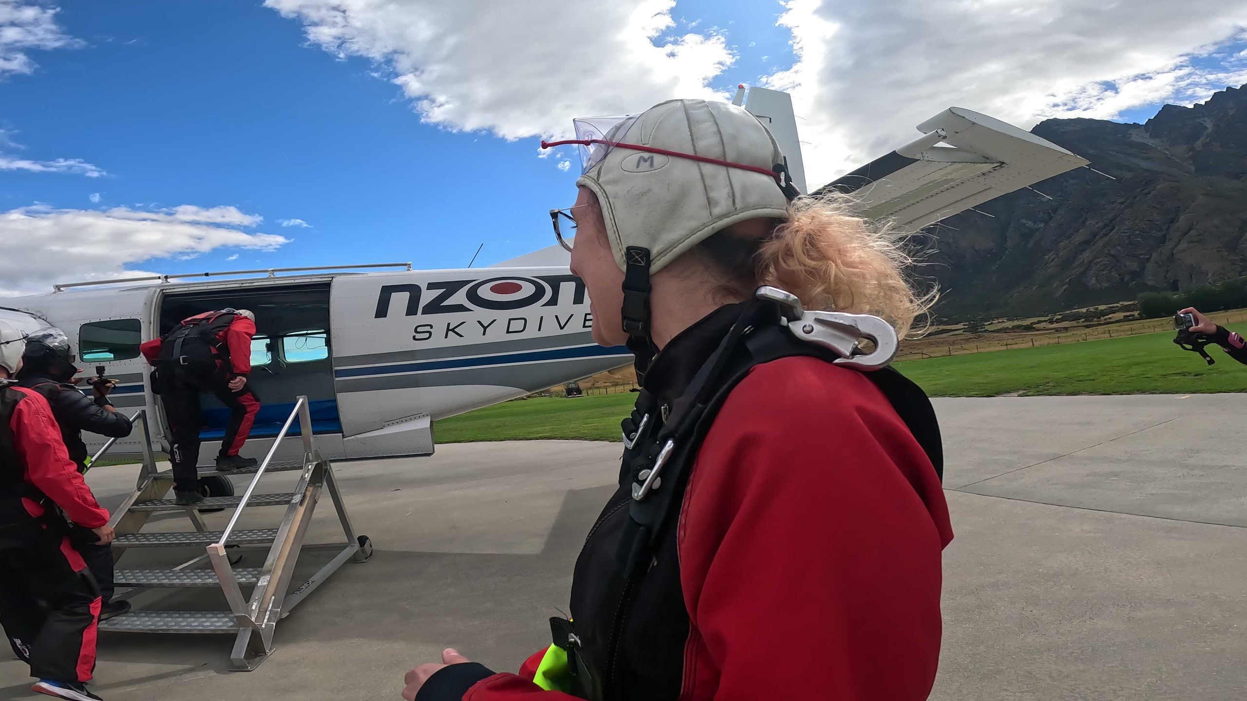 Boarding the plane to skydive in Queenstown, New Zealand