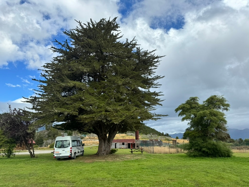 An RV parked in Waiuta, New Zealand, a ghost town