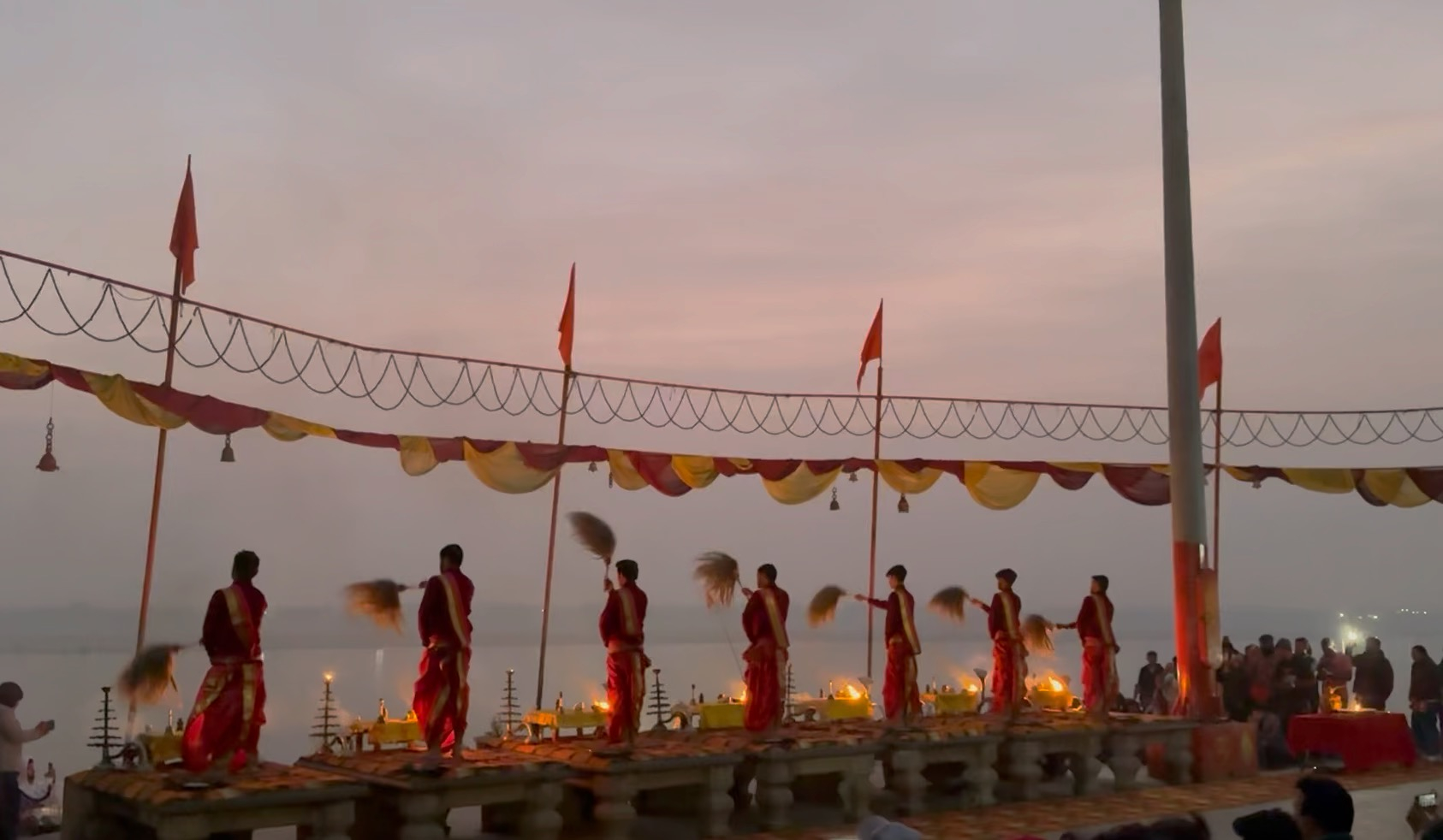 Morning aarti on Ganges River in Varanasi, India