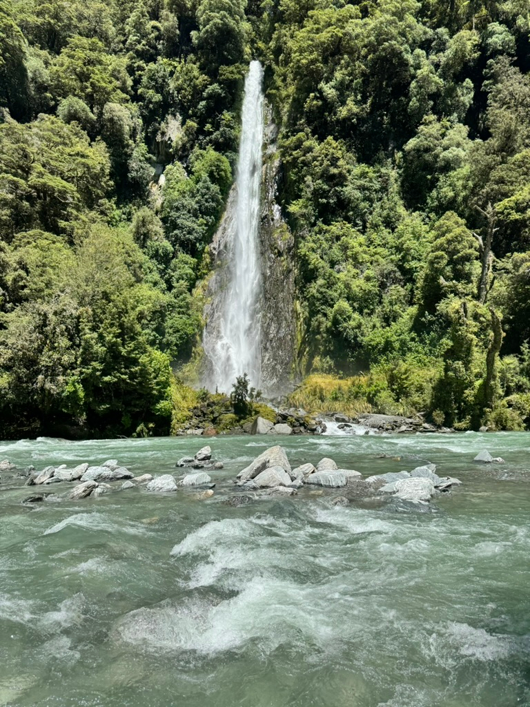 Thunder Creek Falls off the Haast Pass in New Zealand