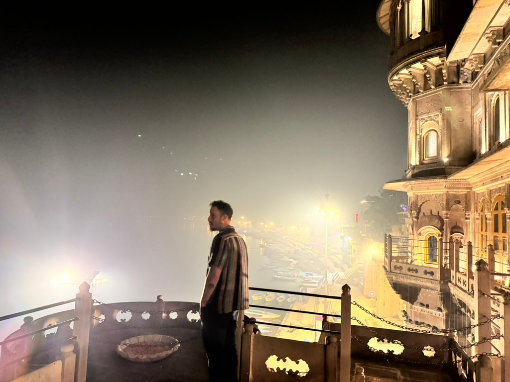 Nighttime haze at BrijRama Palace in Varanasi, India