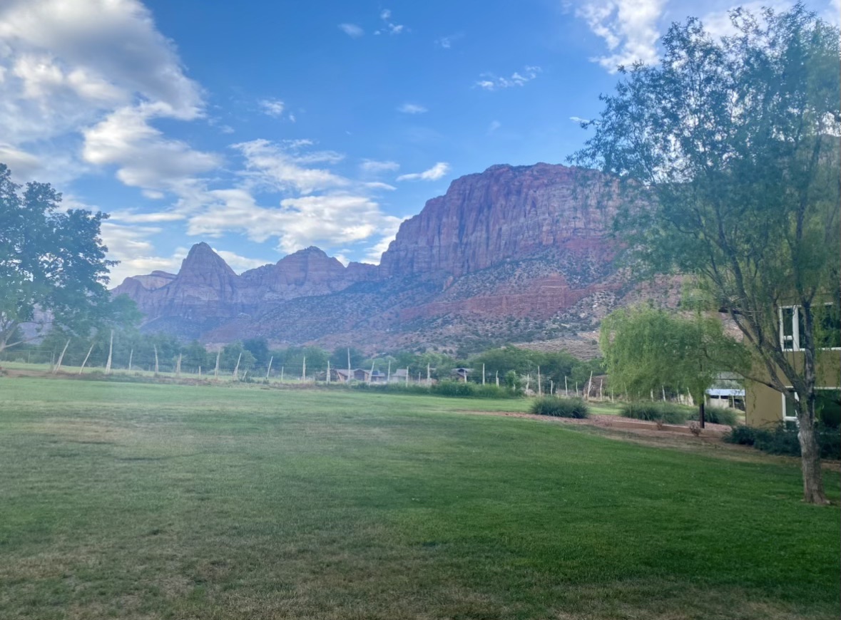 View outside of Driftwood Lodge in Springdale right outside of Zion National Park, Utah, USA