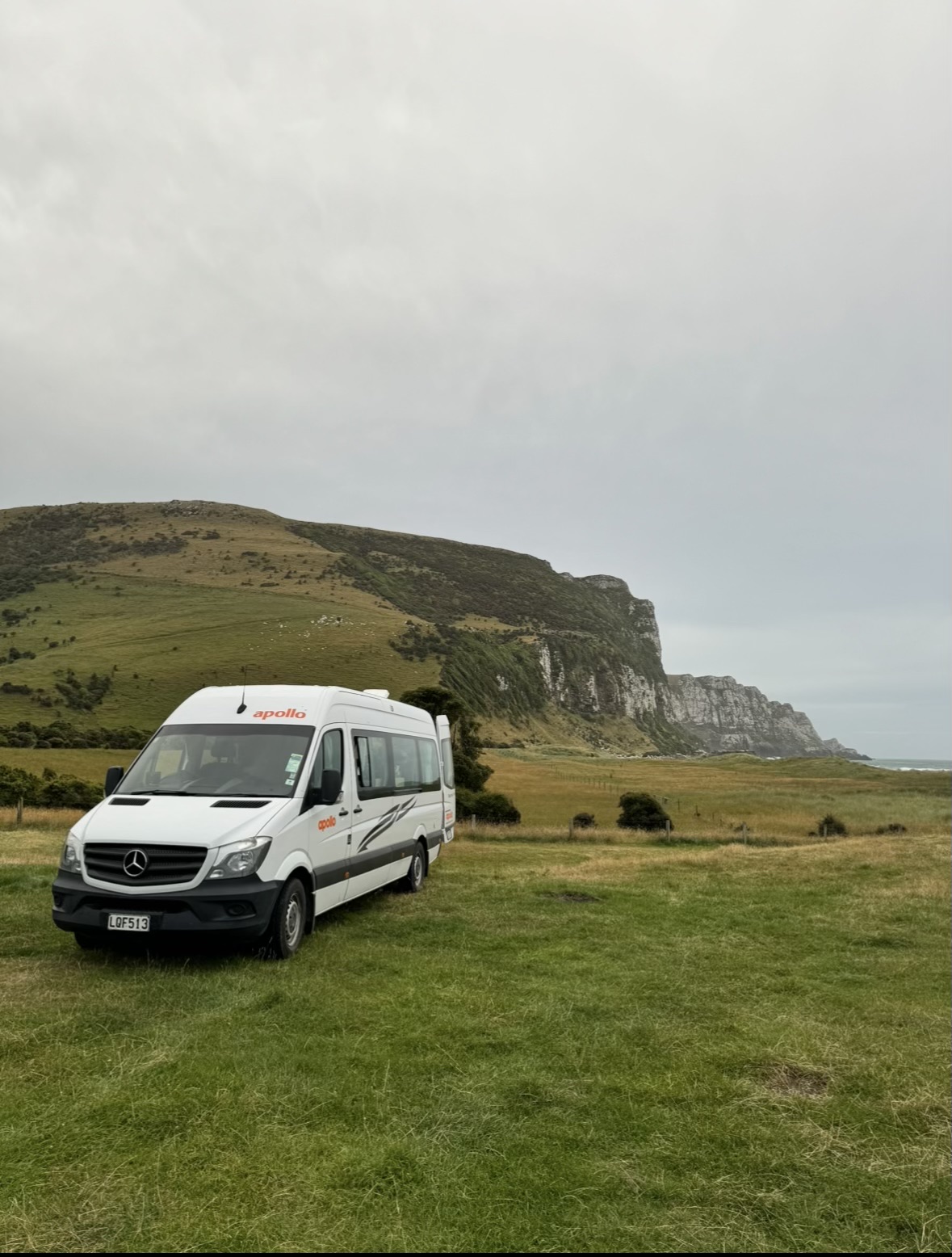 RV parked at Purakaunui Bay Campsite in New Zealand