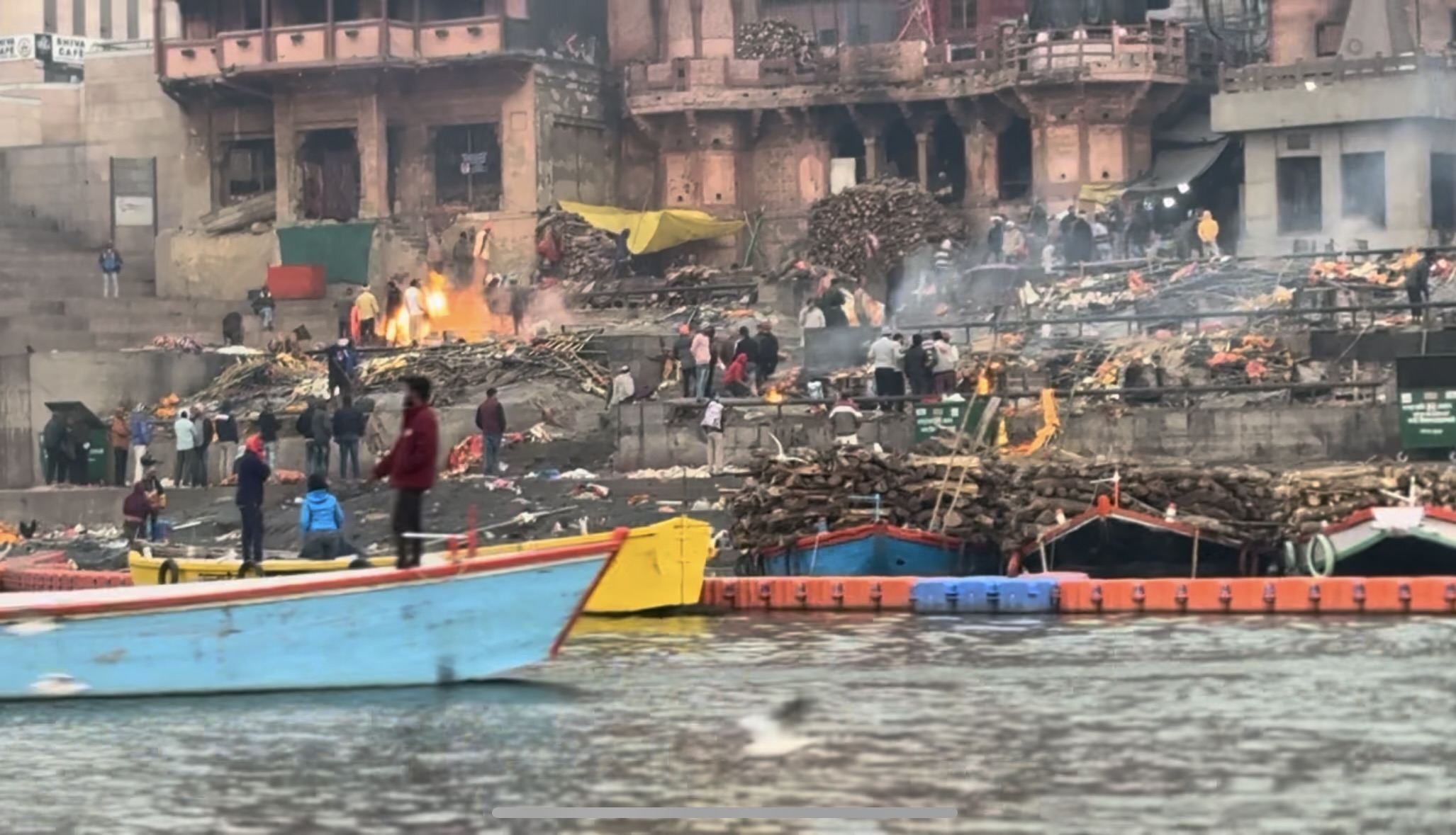 Outdoor crematorium at Manikarnika Ghat in Varanasi, India