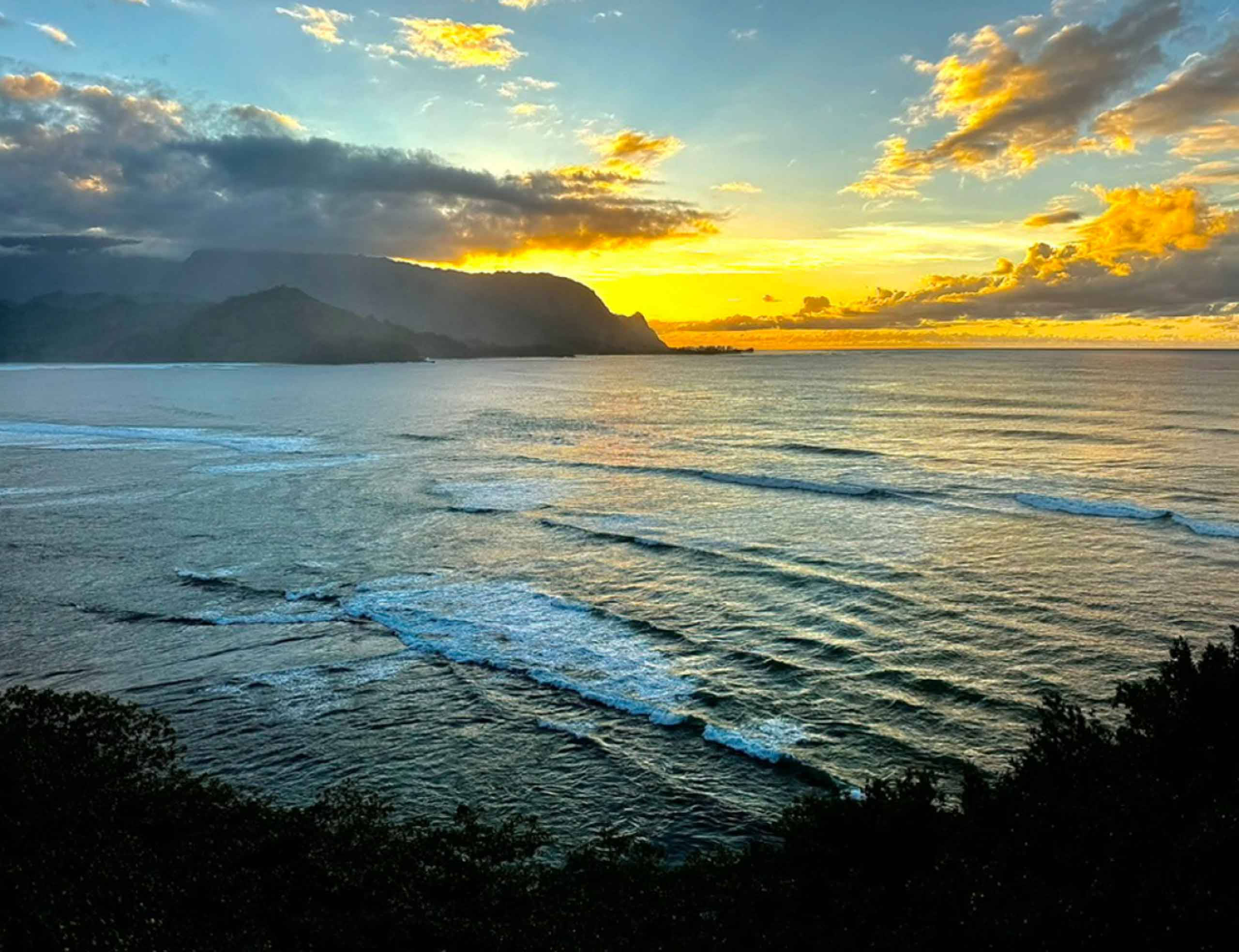 Sunset view at 1 Hotel Hanalei Bay in Kauai, Hawaii, USA